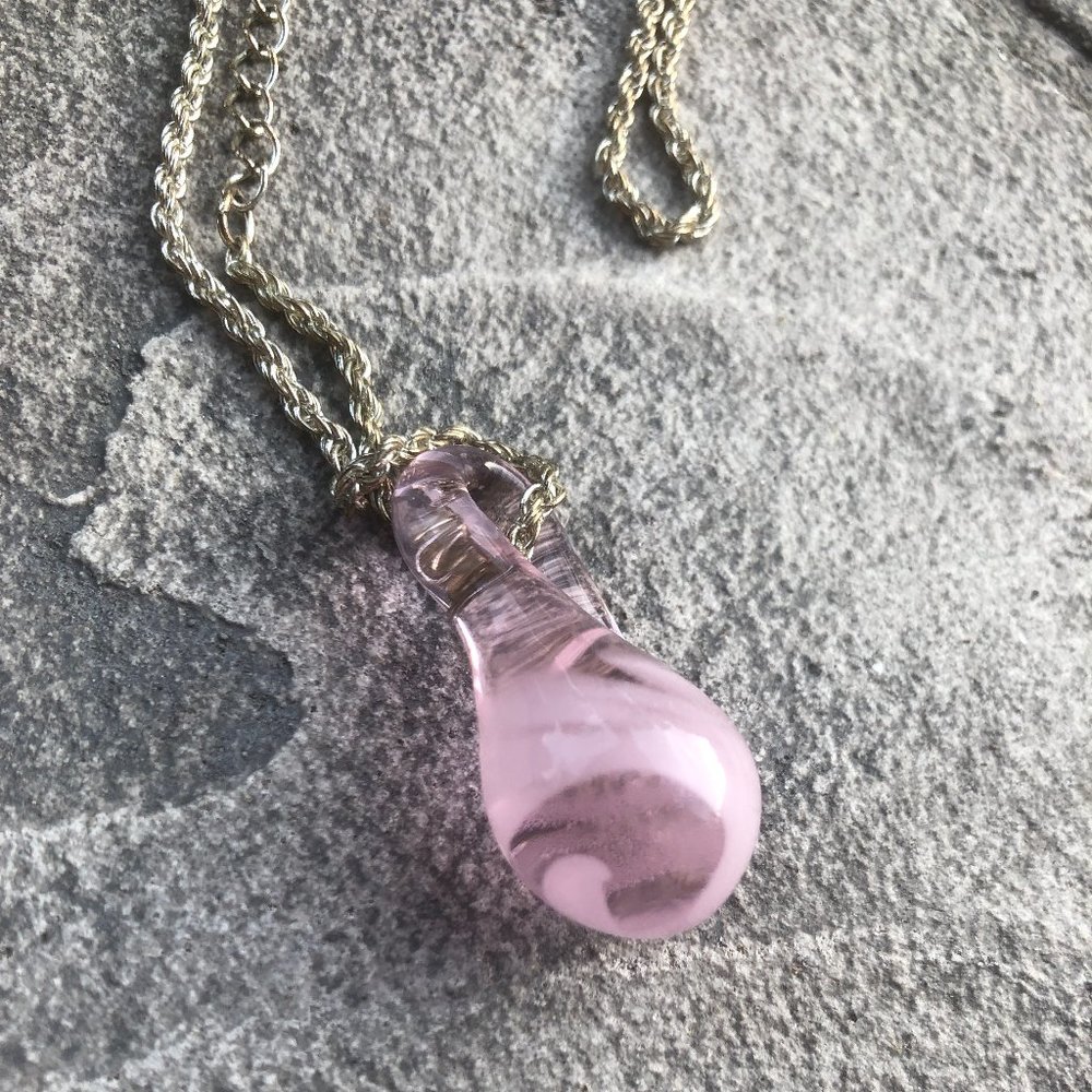 Handmade Glass-Blown Pink Teardrop Necklace Pendant